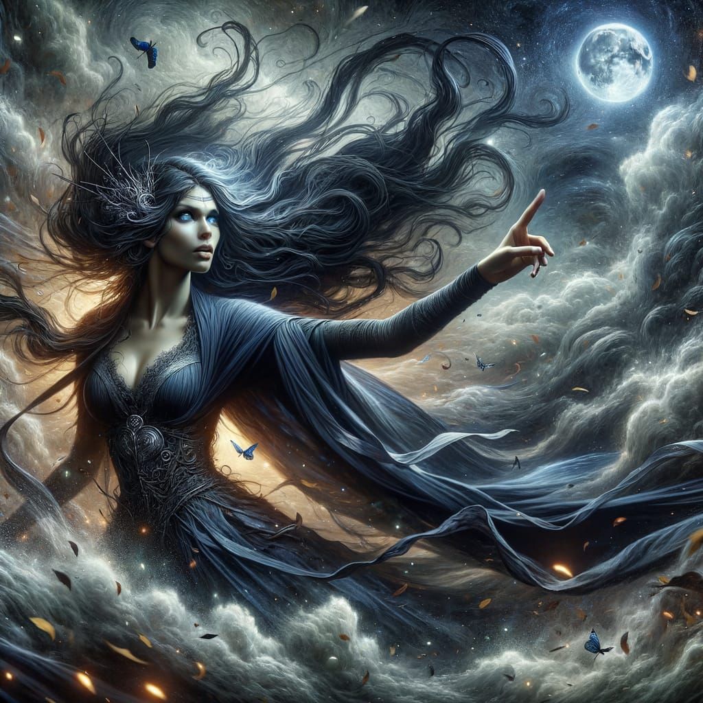 Norse Moon Goddess Parts Clouds Revealing Full Moon