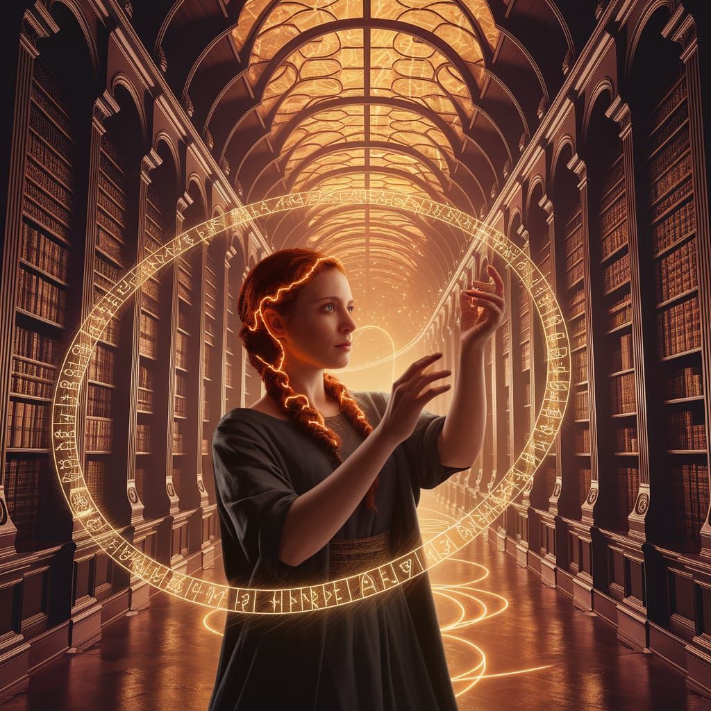 Spell Architect Crafting Runes in Art Nouveau Style