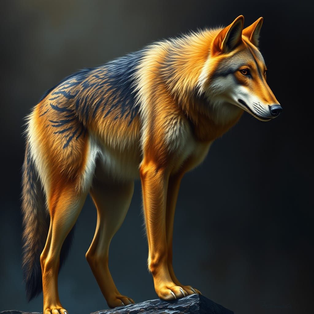 Giant Tawny Wolf in Dark Fantasy Style