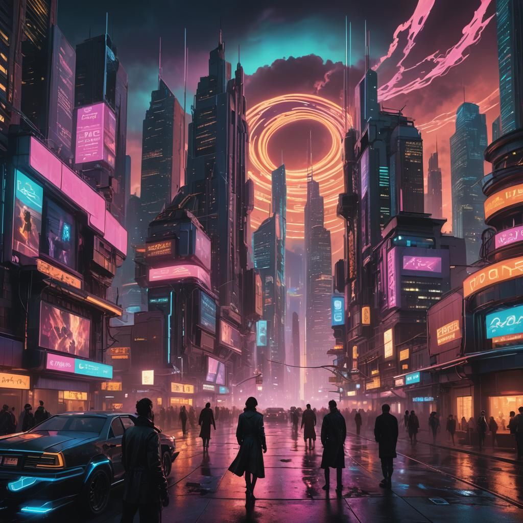 Cyberpunk Temporal Rift in Digital Matte Painting