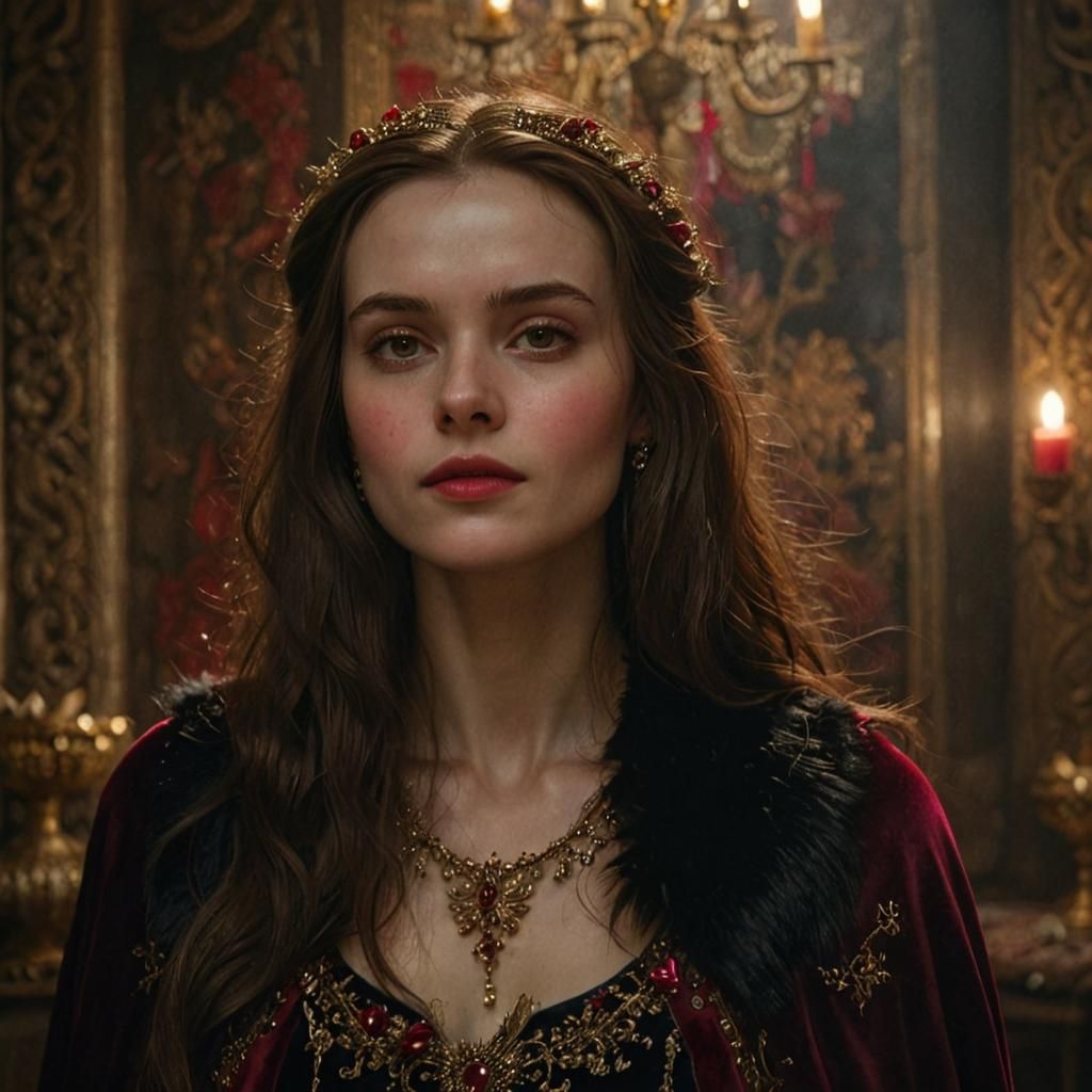 Regal Medieval Portrait of a Lady in Opulent Setting