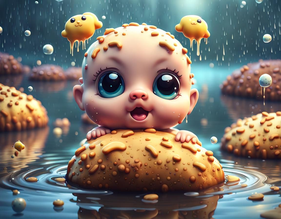 Adorable Baby Bread Swimming in Cookie Land