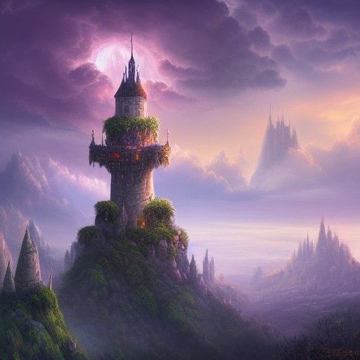 Whimsical Castle with Wizard Tower, Fantasy Art