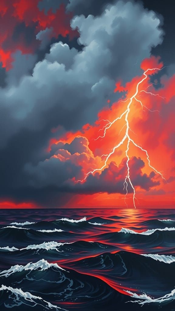 Stormy Seascape Painting in Vibrant, Painterly Style