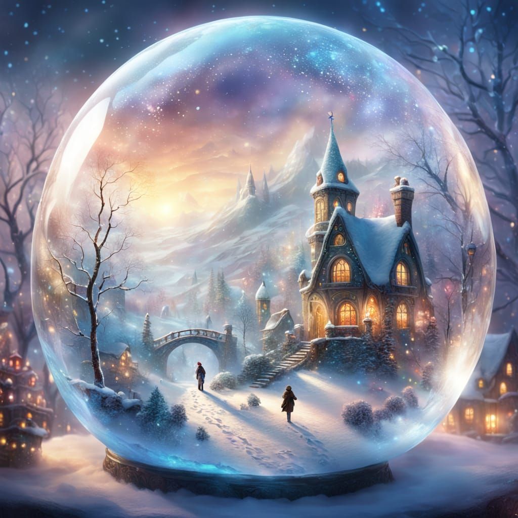 Glass Bubble With Fairy Lights And Winter Scene