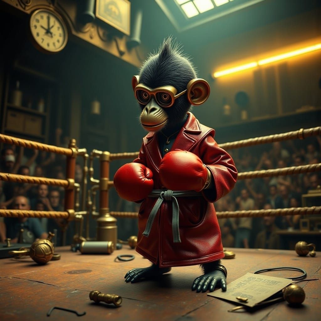 Monkey Boxer in Vintage Ring, Digital Art Style