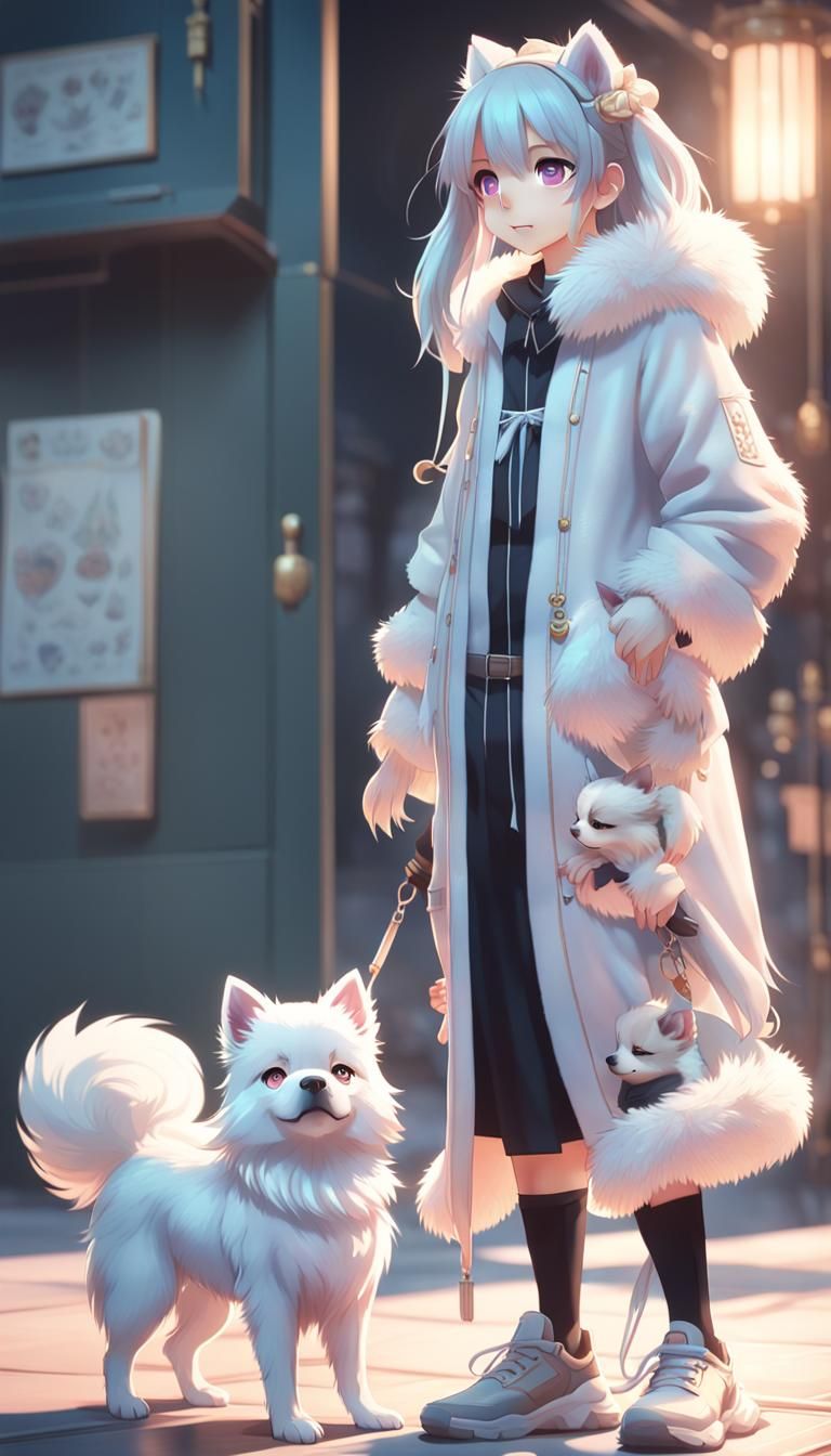 Anime Woman and Dog in Moe-Inspired 3D Art