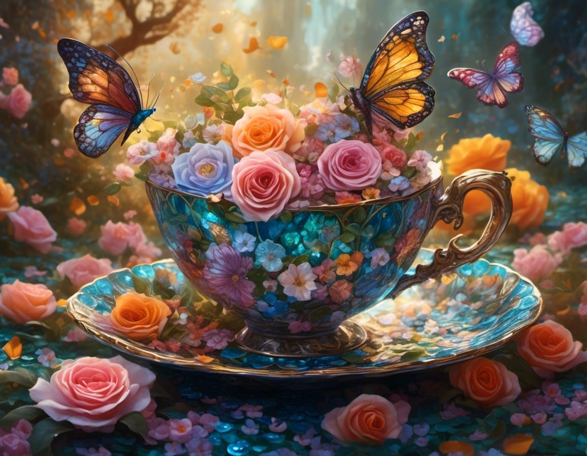 Fantasy Teacups: Butterflies, Roses, and Dragon Scales