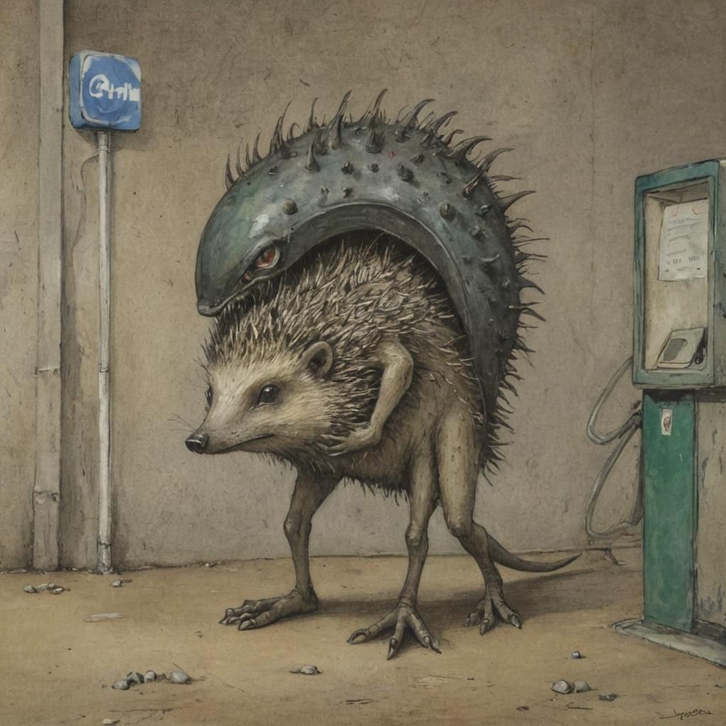 Alien Hedgehog at Interstellar Gas Station: Surreal Art