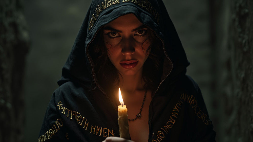 Mysterious Woman in Robe with Candlelight, in Baroque Style
