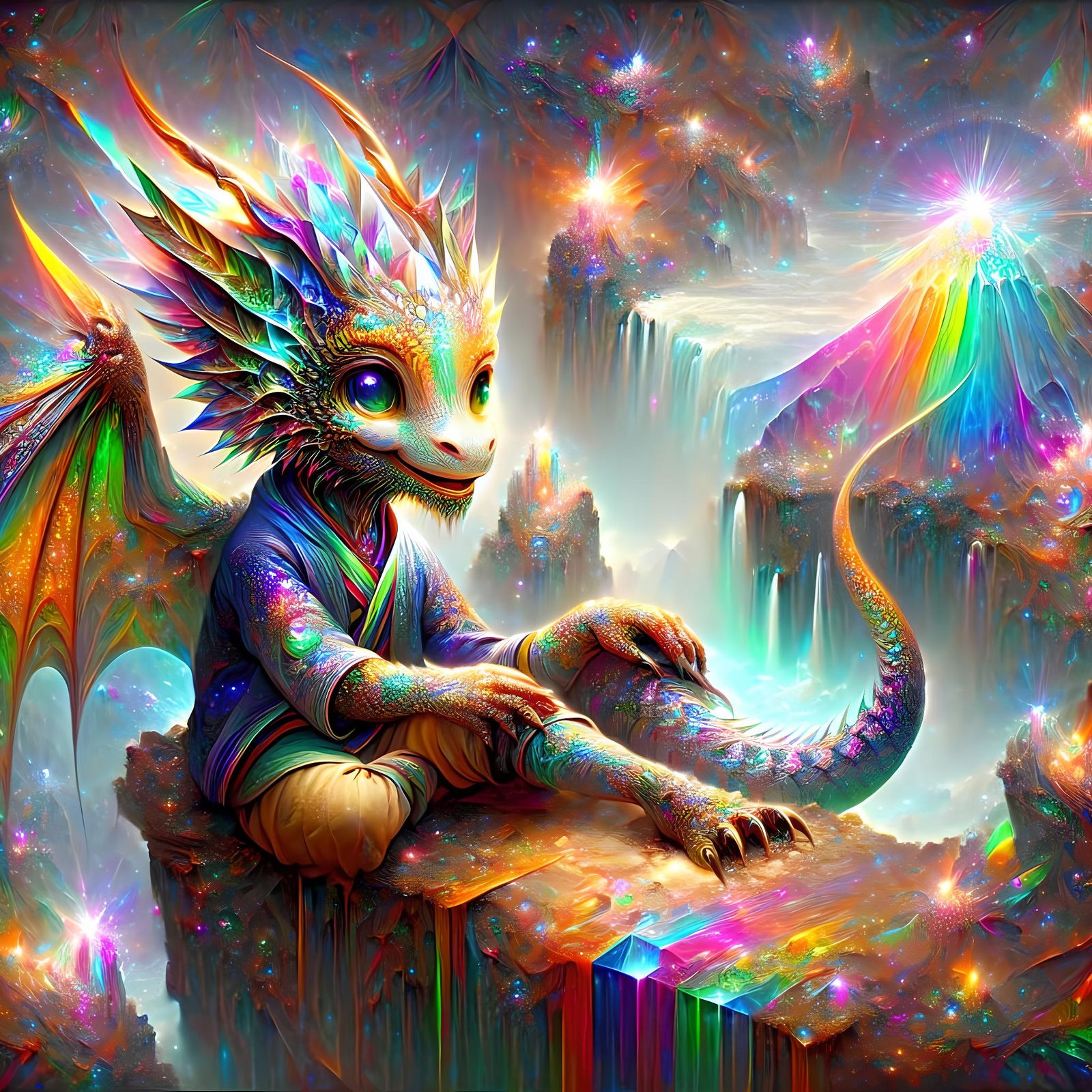 A humanoid Dragon Child in a Super Vivid World (caution if color sensitive - 3D glasses may work better)