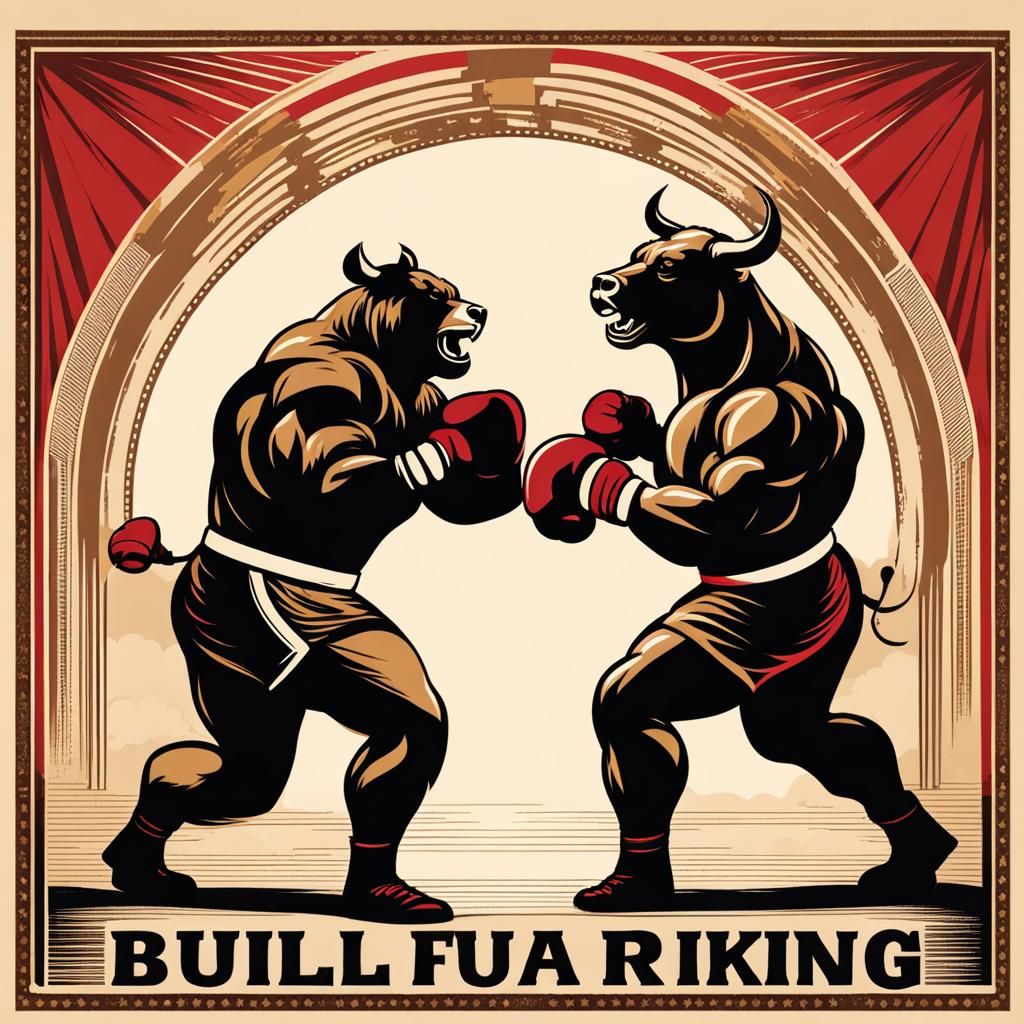 Bull and Bear Boxing Match in a Ring