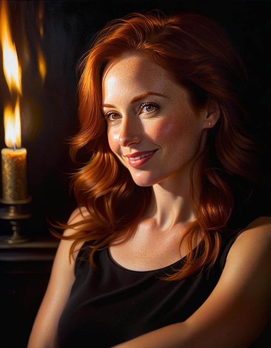 Auburn-Haired Woman Portrait in Chiaroscuro Lighting