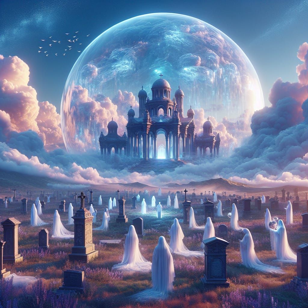 Ethereal Figures Emerge in Cemetery Scene