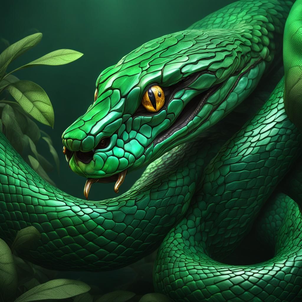 Emerald Snake with Black Pattern in Detailed Matte Painting