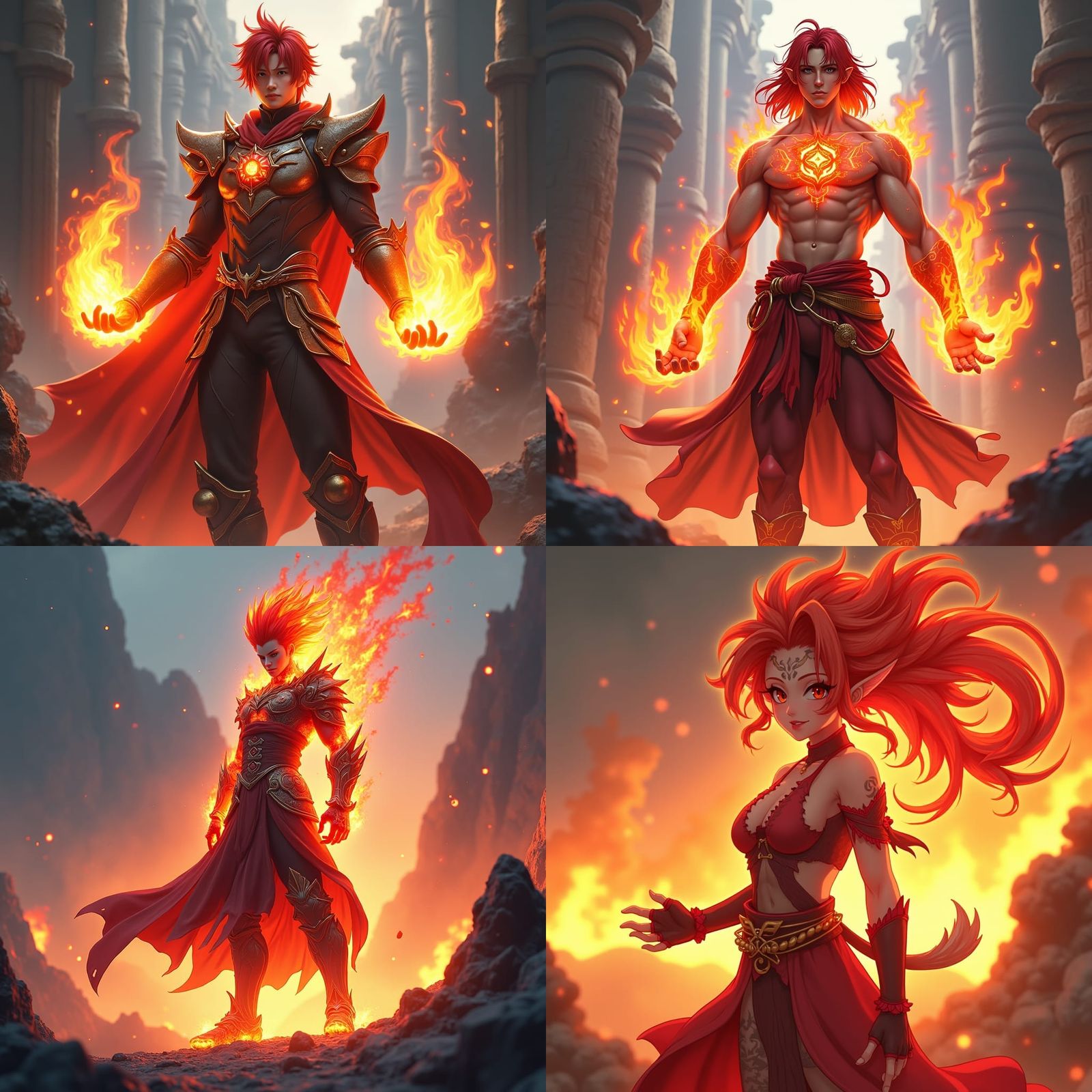 Anime-Style Fire Man with Red Hair