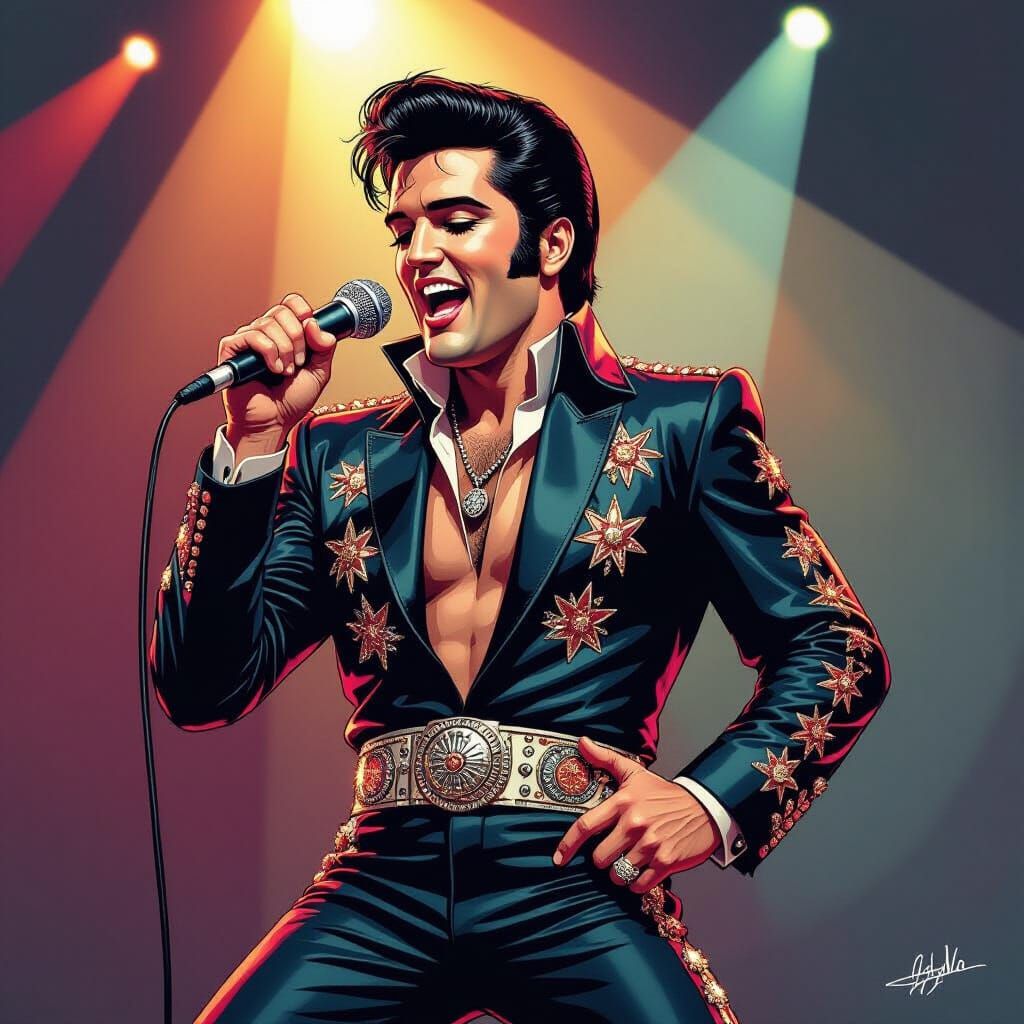 Elvis Presley Caricature in Bold Comic Art Style