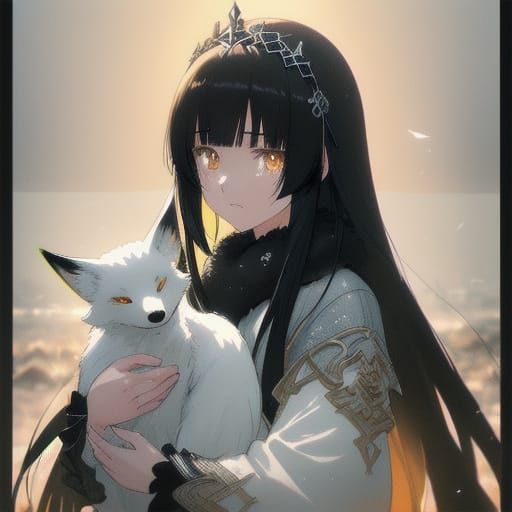 Gentle Moe-Inspired Anime Girl Cries Holding a Fox