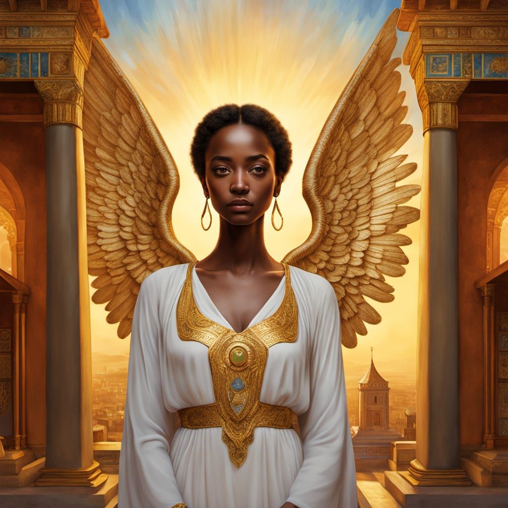 Angel Guards Temple in Gustav Klimt Style