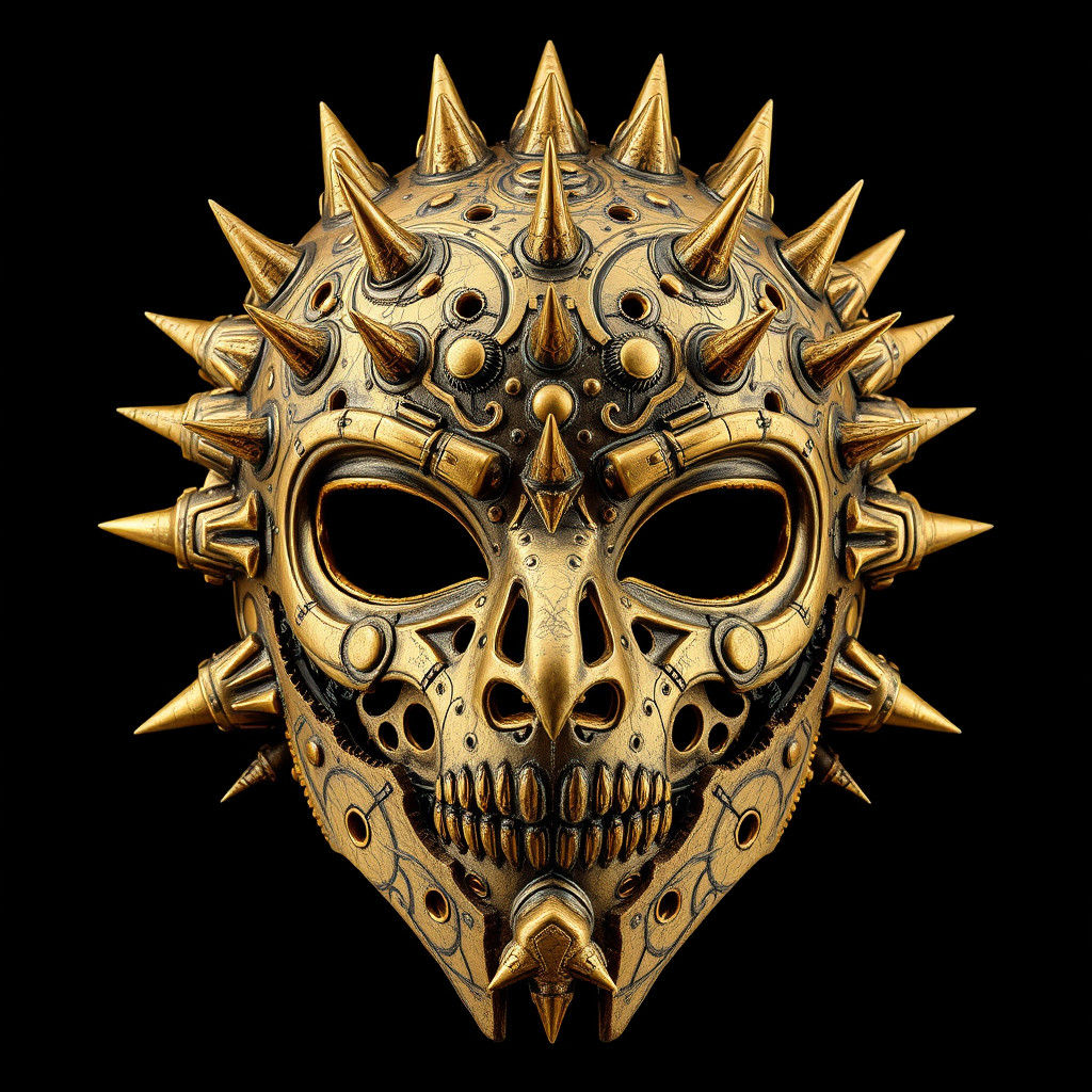 Ancient Gold Biomechanical Mask with Intricate Texture and S...