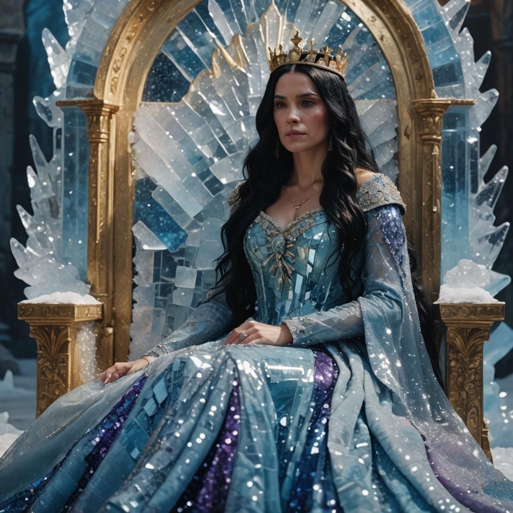 Medieval Queen on Ice Throne in Oil Painting Style