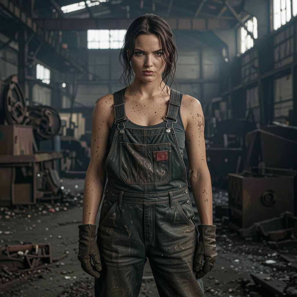 Gritty 8k Photo of Tough Woman in Shipyard