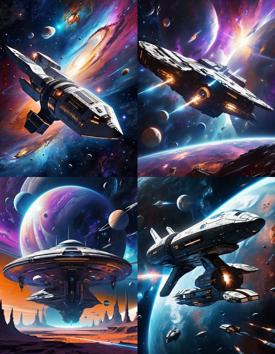 A Lone Space Freighter Drifts Through a Vibrant Nebula in Co...