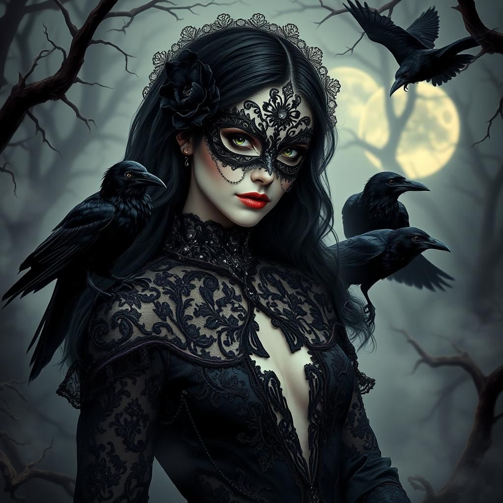 Gothic Sorceress in Haunted Forest: Digital Matte Painting
