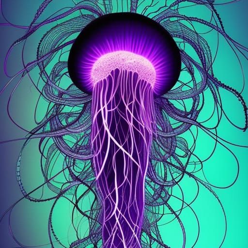 Glowing Purple Jellyfish in Android Jones Style