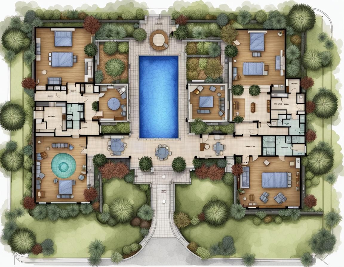 Detailed Landscape Design Blueprint in Color Rendering
