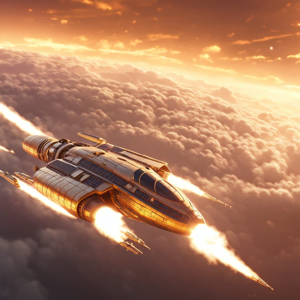 Futuristic Starship in Planetary Atmosphere: Digital Matte P...