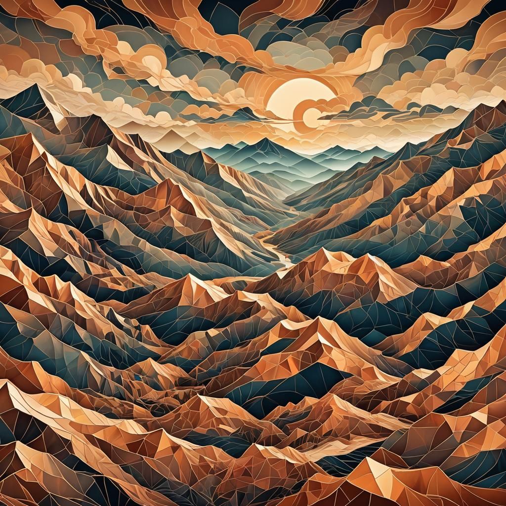 Copper Mountain Landscape in Geometric Vector Art Style