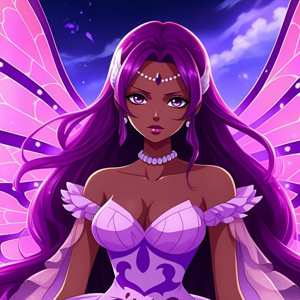 Majestic Fairy Princess with Vibrant Violet Hair and Iridesc...