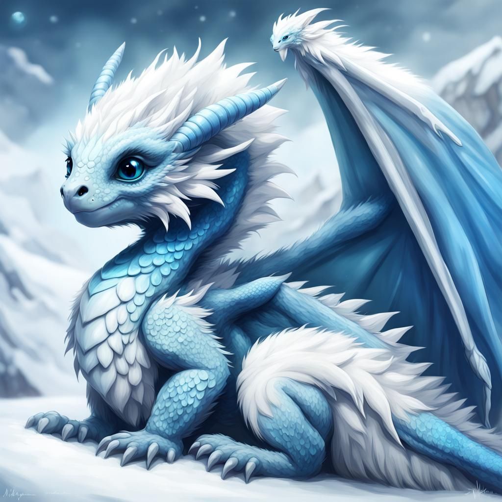 Sleeping Baby Arctic Dragon in Detailed Digital Art