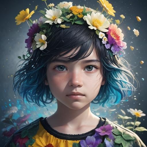 Child Composed of Floral Wave: Hyperrealistic Concept Art