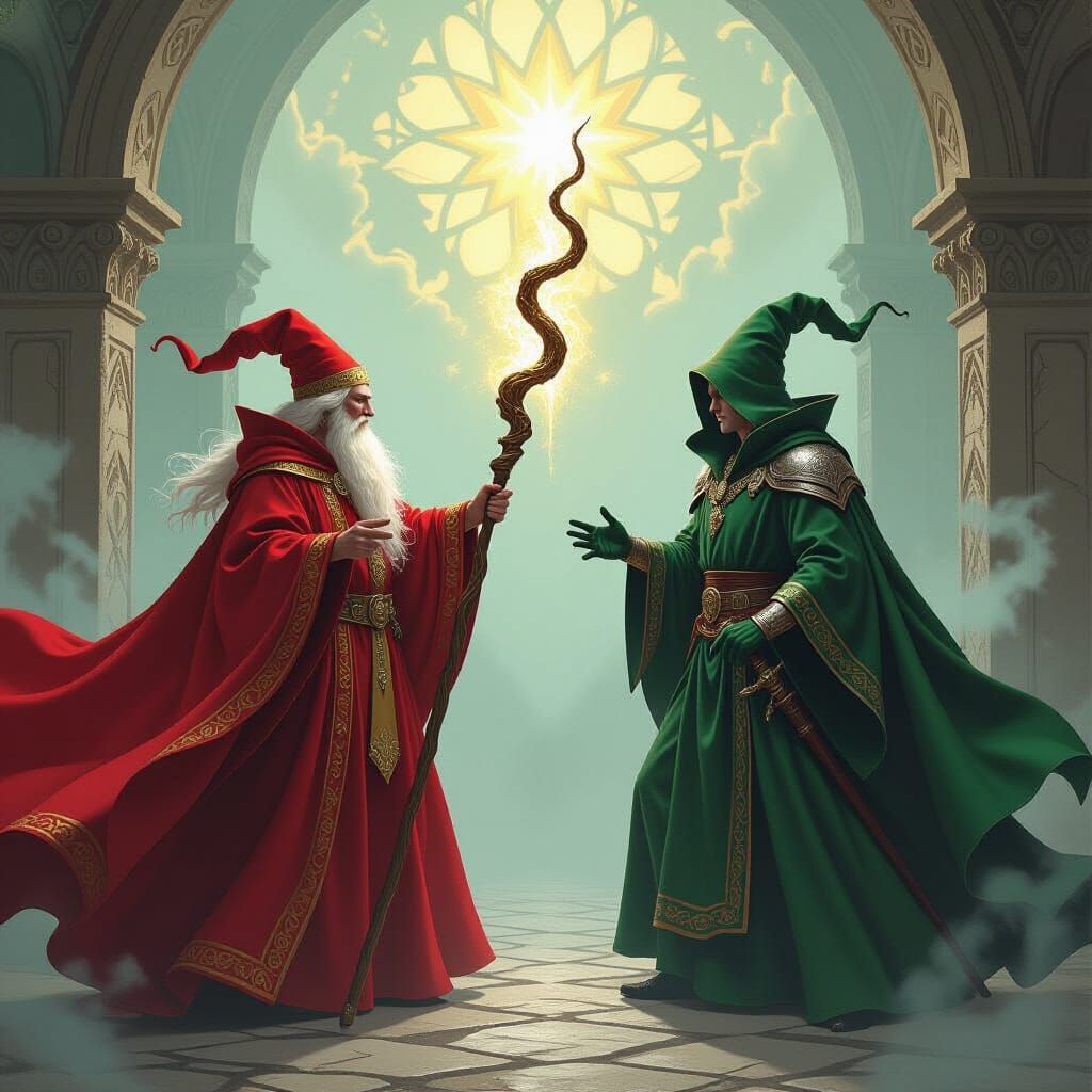 Epic Wizard Duel in Fantasy Art Style