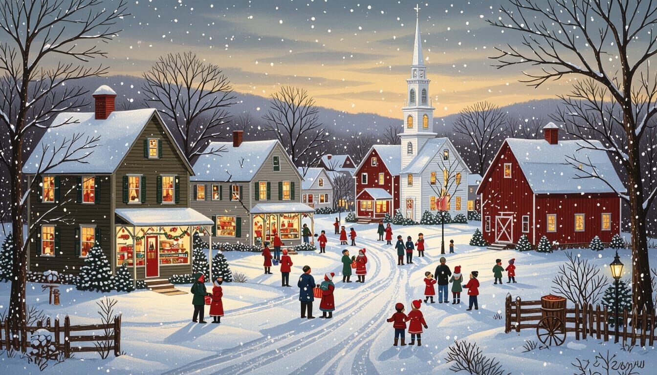 Christmas in a Quaint Town Folk Art Style