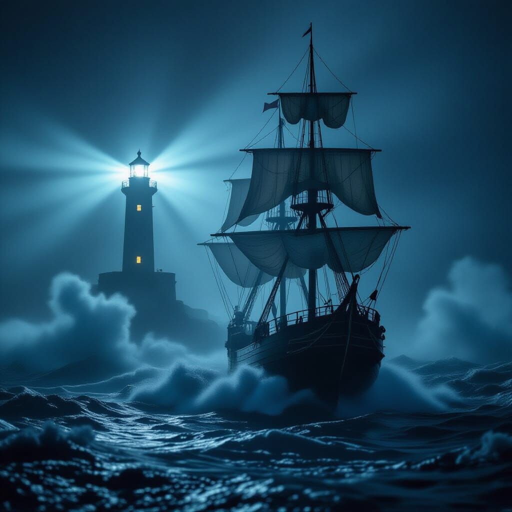 Epic Sailing Ship Battles Stormy Night Sea