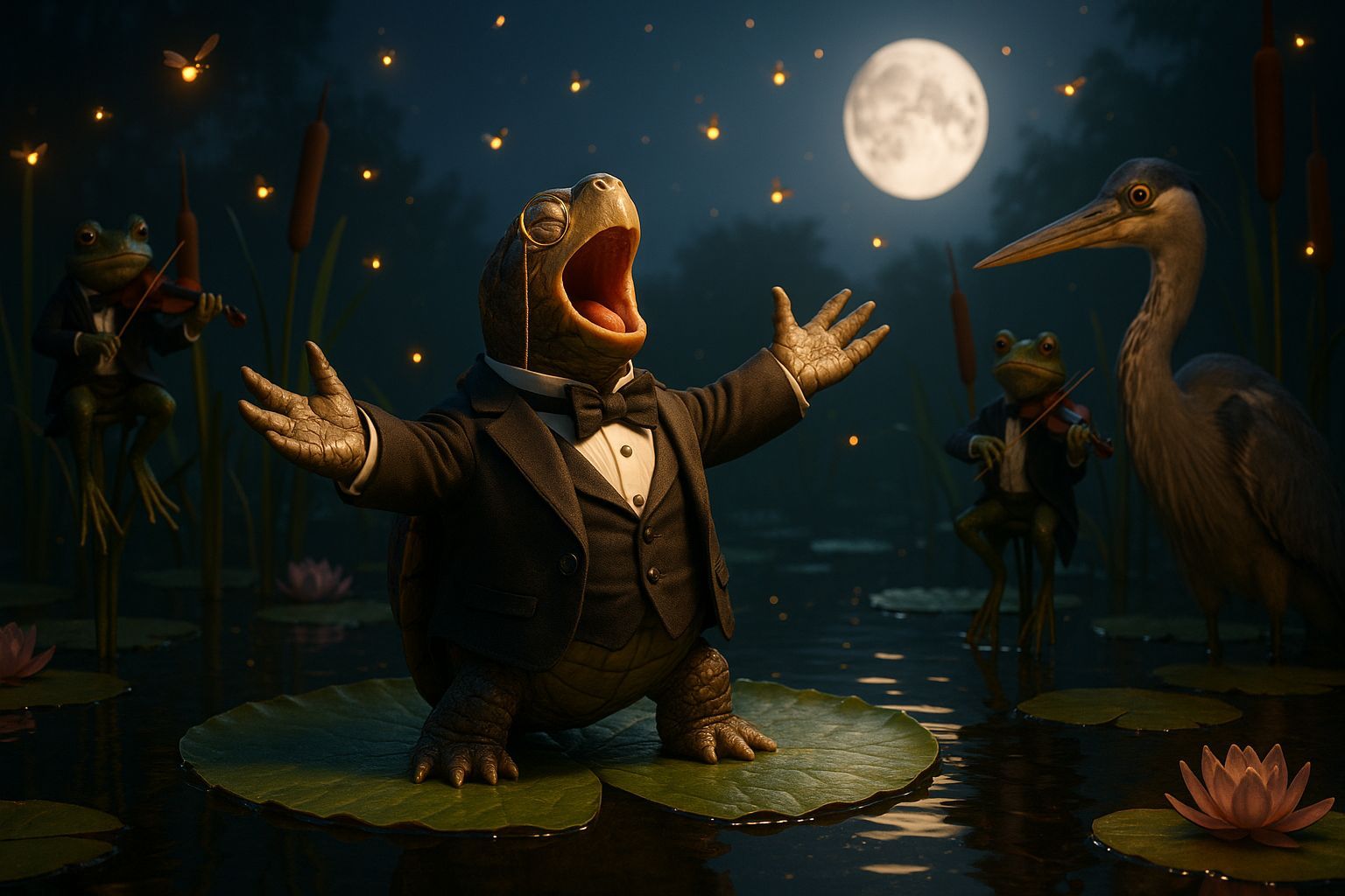 Turtle Opera Singer in Pond, Unreal Engine 5