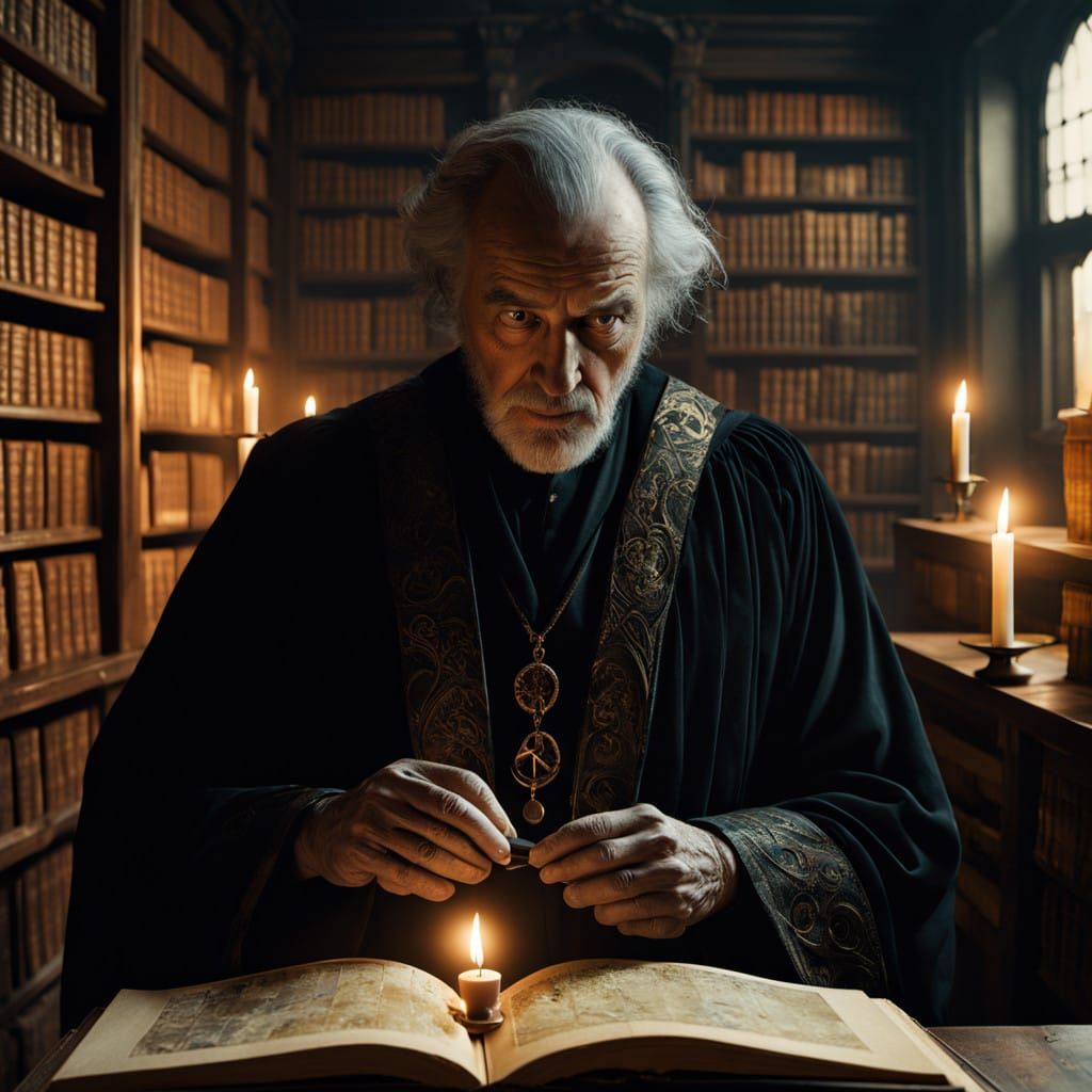 Dark Wizard in a Mysterious Library