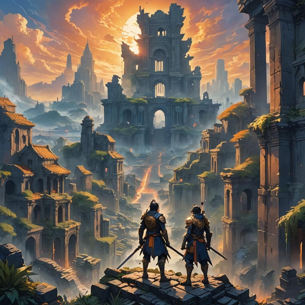 Epic Warrior in Ancient Ruins - Fantasy Concept Art