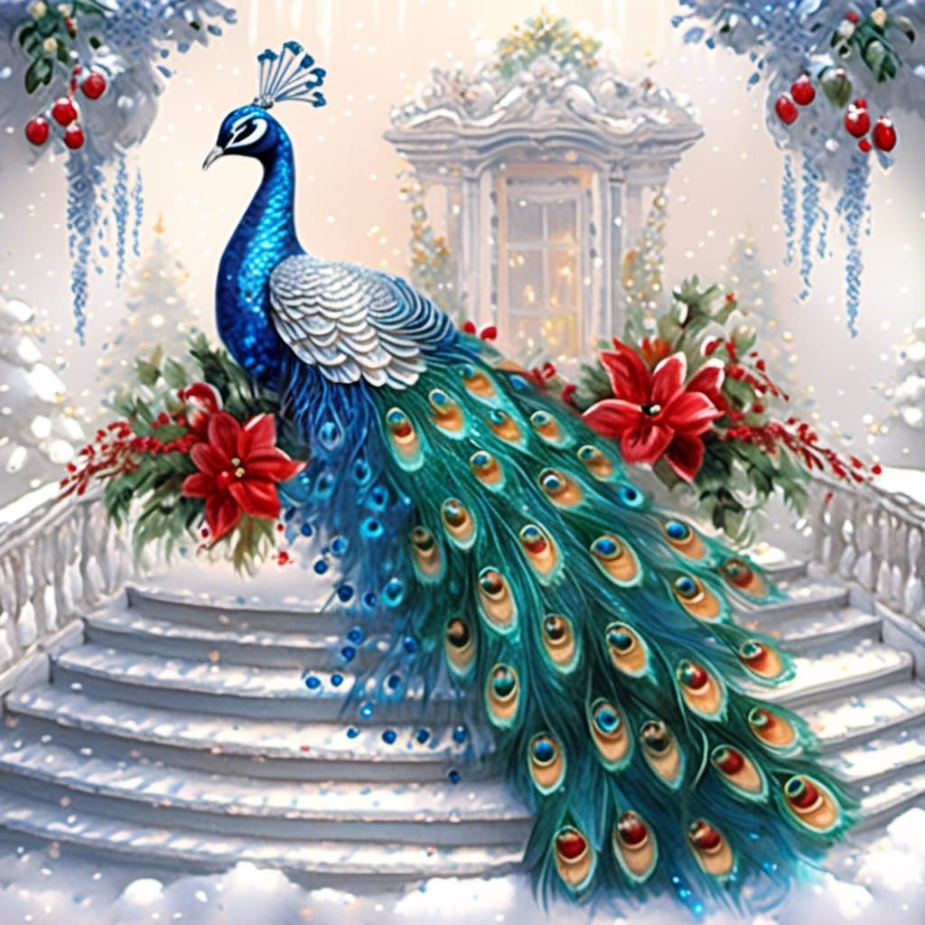 Peacock in Christmas Gown Digital Art