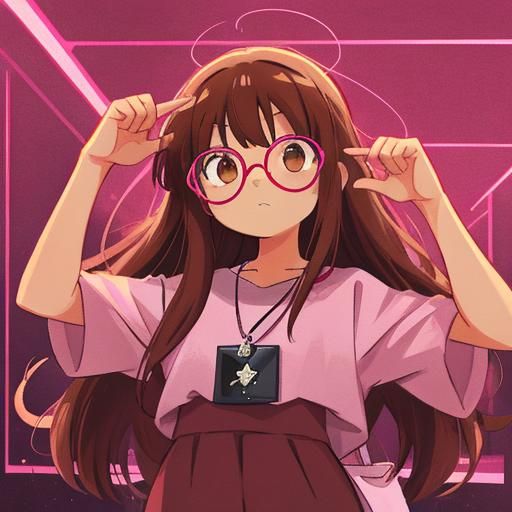 Anime Girl with Pink Glasses, Cel-Shaded Style