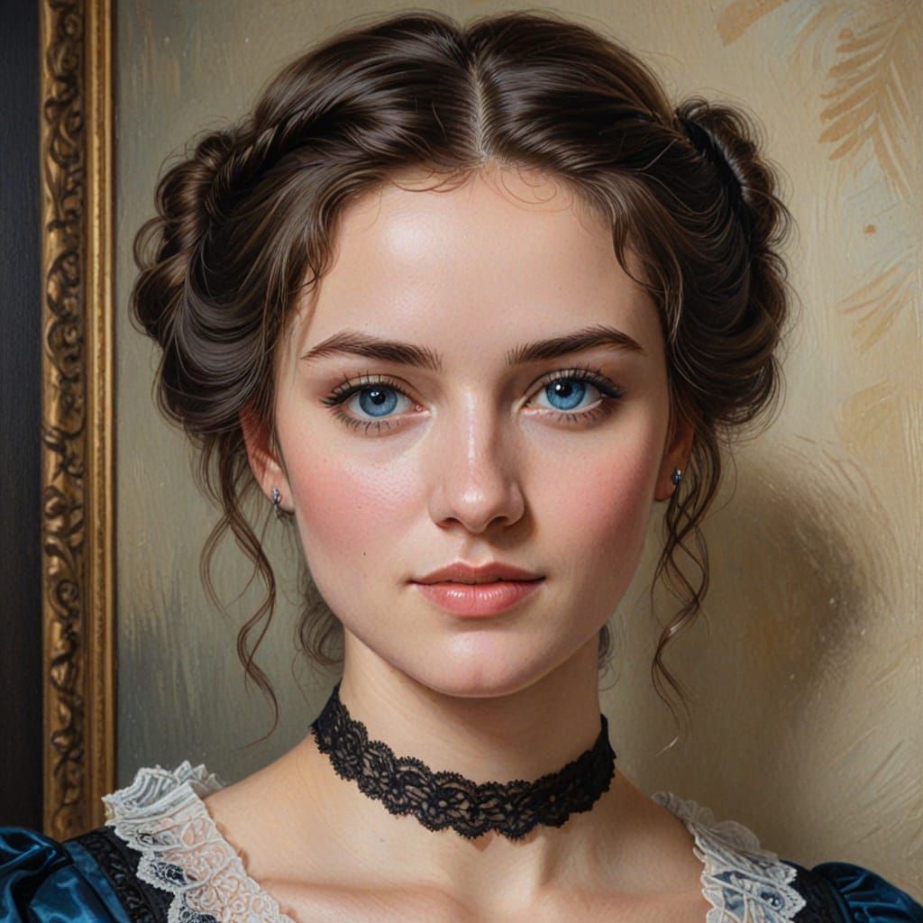 Regency Woman Portrait: Oil Painting with Blue Eyes