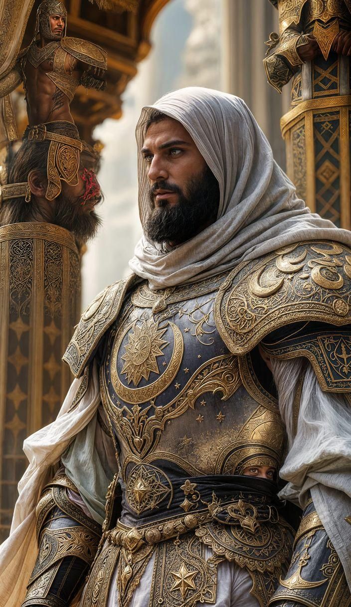 Islamic Warrior in Golden Armor: Digital Concept Art