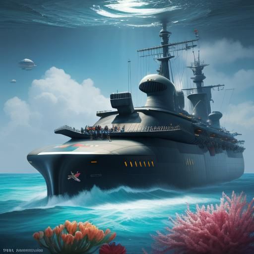 Futuristic Submarine Among Exotic Flowers: Concept Art