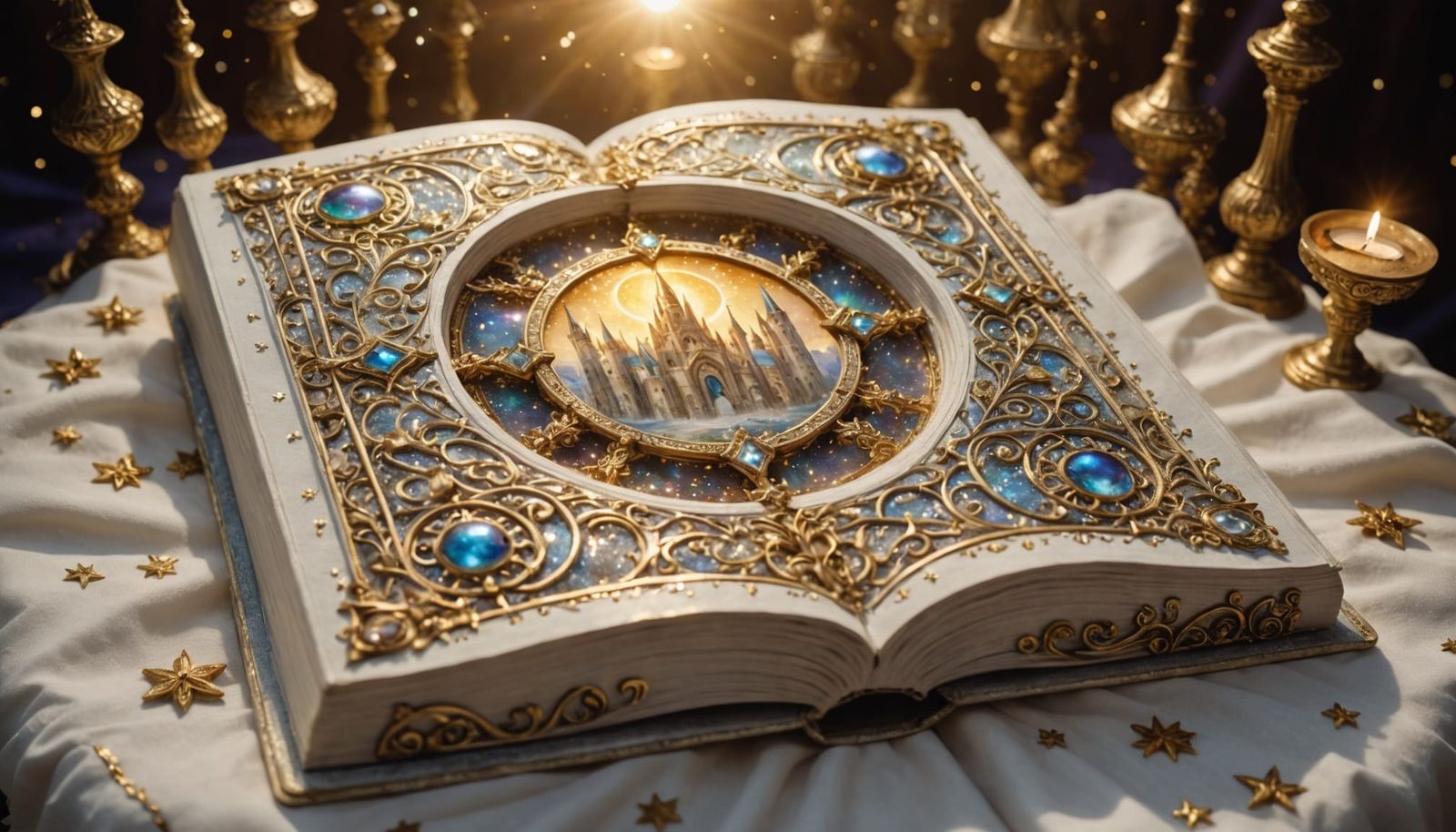 Enchanted Bible with Divine Cathedral and Mother Mary Portra...