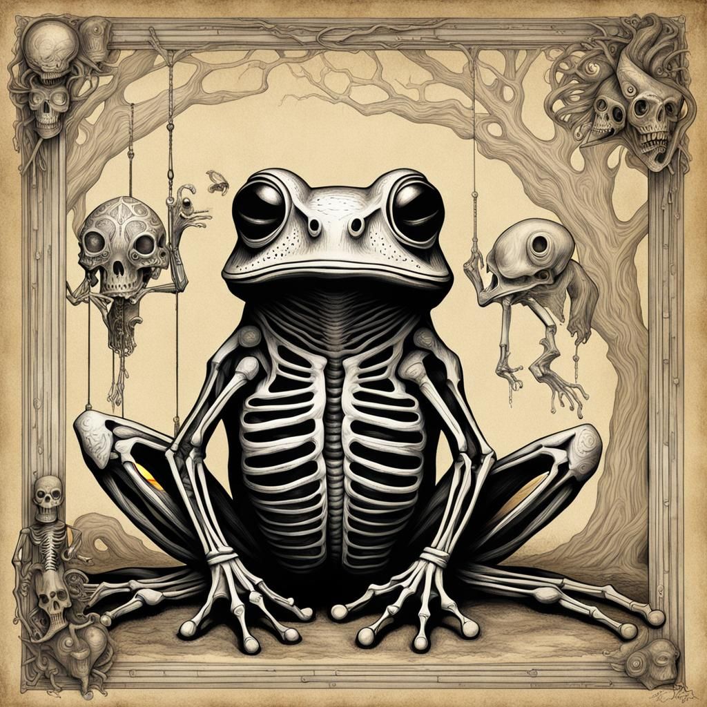 Tree Frog Skeleton in Circus, Giger Style