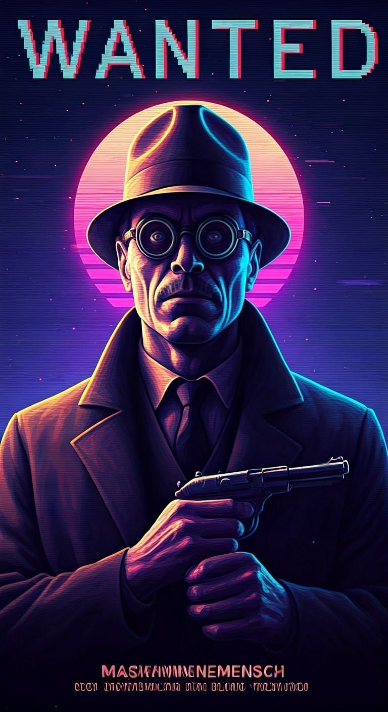 Maschinenmensch Wanted Poster in Glitch Art Style