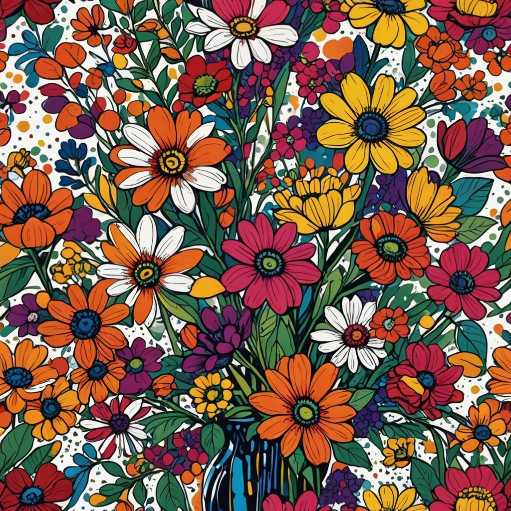 Bold Pop Art Flowers in Vase, Macro Shot